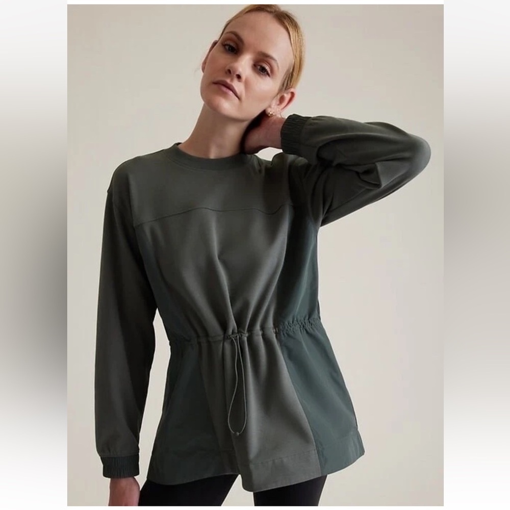 Athleta Triumph Hybrid Crewneck Sweatshirt Drawstring Athletic Bali‎ Green XS